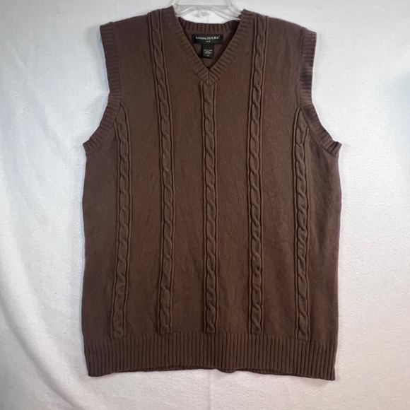 Banana Republic Men's XL Lambswool Brown Cable Knit Sweater Vest Sleeveless - Picture 1 of 8